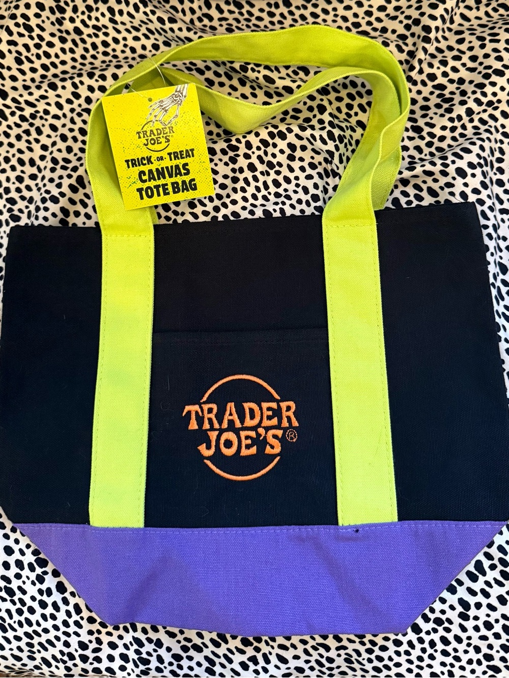 Trader Joe's Mini Black, Purple & Lime Canvas Tote
